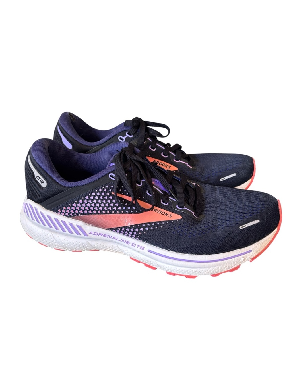 Brooks Adrenaline GTS 22 Road Running Black Purple Peach Sneakers Size 10.5
